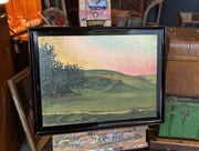 1919 Danish Oil Painting - Sunset Hillside Landscape - Hjorring Bjerge - - 62 x 47cm